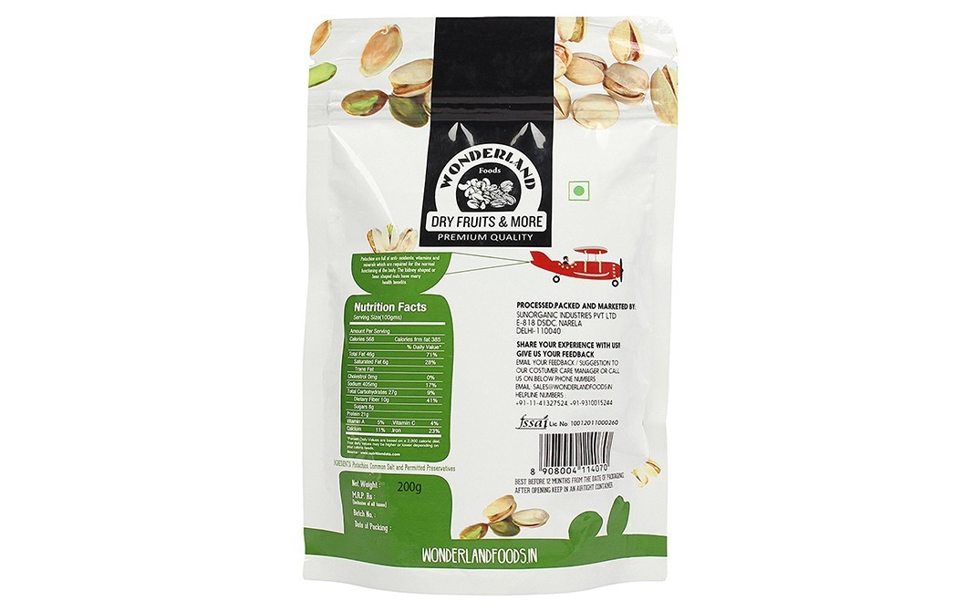 Wonderland Roasted & Salted Pistachios   Pack  200 grams
